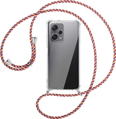 Produktbild von Handykette Backcover-Schutzhülle mit Band (Metall silberfarben) für Xiaomi Redmi Note 12 Pro Plus - weinrot/gelb/grau