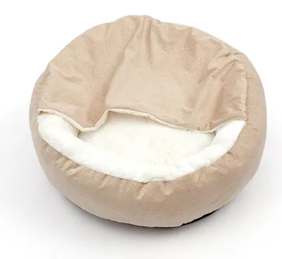 Produktbild von Kleines Hundebett, beruhigende Hundebetten und Katzenhöhlenbett mit Kapuzenbezug, flauschige Plüsch-Katzenbetten für den Innenbereich, runde Betten für kleine, mittelgroße und große Haustiere