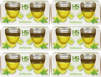 Produktbild von Duftkerze im Glas "Macaron" mit Deckel, 12er Pack mit je ca. 7 Std. Brenndauer, Höhe: 5cm, Ø6cm
