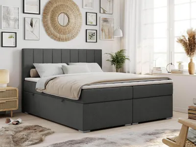 Obrázek produktu pro Boxspring Kontinentální postel ALDA s úložným prostorem - 180x200 cm - Středně tvrdé H3 | Šedá Strukturovaná látka - Topper T25