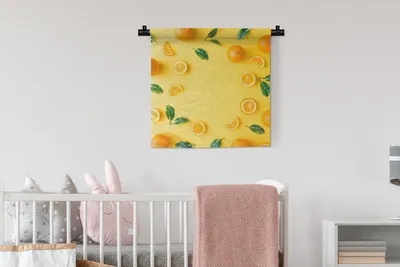 Produktbild von MuchoWow® Wandteppich Wandbehang Orange - Obst - Gelb 60x60 cm Tapisserie Dekoration Wandtuch - Dekorationen - Wand Decke
