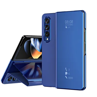 Obrázek produktu pro Pouzdro pro Samsung Galaxy Z Fold 4 5G, průsvitné zrcadlové pouzdro, skládacíPolyuretankožené ochranné pouzdro Modrý