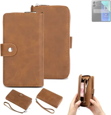 Produktbild von K-S-Trade Handyhülle Schutzhülle kompatibel mit Xiaomi Redmi Note 13 4G & Portemonnee Tasche Handytasche Case Etui Geldbörse Wallet braun (1x)