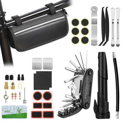 Produktbild von Fahrradwerkzeugset Fahrradreparaturset - 38-teilig - 16-in-1 Multitool - Mit Pumpe - Flickzeug