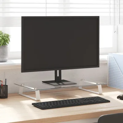 Obrázek produktu pro Stojan na monitor bílý 60x35x8 cm z tvrzeného skla a kovu