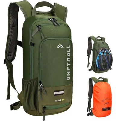 Produktbild von Fahrradrucksack 10L mit Regenschutz und Helmnetz, wasserdicht, Grün
