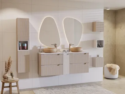 Immagine prodotto di COMAD | set di mobili da bagno, mobile lavabo + pensile + 3 mensole, NOVA CASHMERE, BIANCO