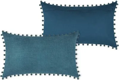 Immagine prodotto di STOF | Cuscini per divani - Cuscini decorativi - SANCHEZ - 30x50 cm - Blu scuro - Struttura elegante con pompon - Elegante e confortevole - 1 pezzo