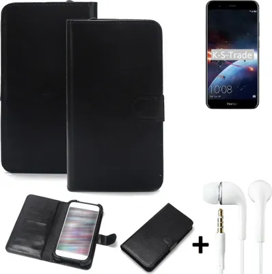 Produktbild von K-S-Trade Wallet Case Handyhülle kompatibel mit Huawei Honor 8 Pro Schutzhülle Flip cover Flipstyle Tasche Hülle Flipcover Slim Bumper schwarz + in