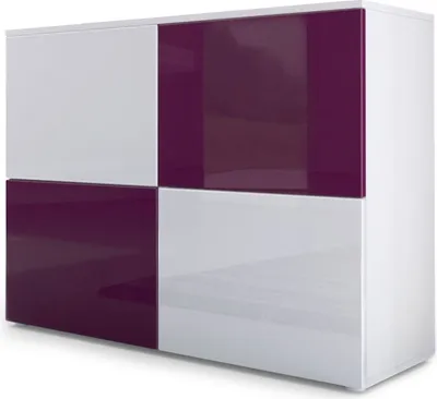 Produktbild von Vladon Sideboard Rova,  Germany, Kommode mit 4 Türen, Weiß matt/Weiß Hochglanz/Brombeer Hochglanz (92 x 72 x 35 cm)
