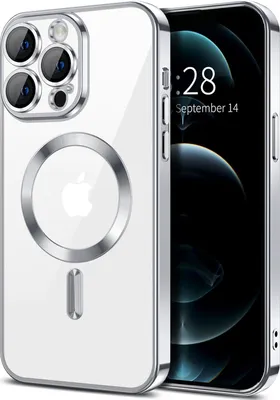 Obrázek produktu pro Magnetické čiré pouzdro pro iPhone 12 Pro, kompatibilní s MagSafe, galvanicky pokovené ochranné pouzdro s ochranou fotoaparátu Stříbro
