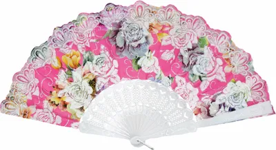 Produktbild von Glitzer Handfächer mit Rosen - Weiß / Rosa