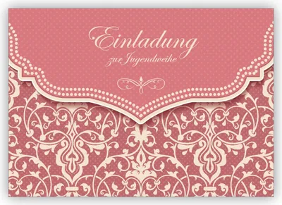 Produktbild von Zarte Vintage Einladungskarte mit Retro Damast Muster in rosa für junge Damen: Einladung zur Jugendweihe