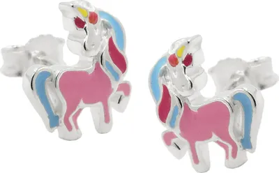 Produktbild von Ohrstecker 10x8mm Ohrringe für Kinder Einhorn, farbige Lackeinlagen 925 Silber