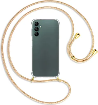 Produktbild von Handykette Backcover-Schutzhülle mit Band (Metall goldfarben) für Samsung Galaxy A14 5G - Goldkordel