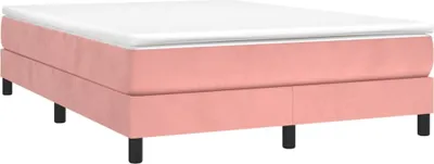 A pink bed frame with a white mattress on a white background.