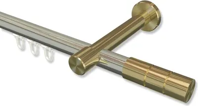 Produktbild von Interdeco Innenlaufstange, Gardinenstange mit Innenlauf Edelstahl-Optik / Messing-Optik Modell Prestige Elanto, 20 mm Ø 1-läufig, 220 cm