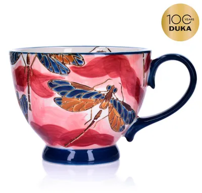 Productafbeelding van Koffiekop, porseleinen kop, koffiemok - DUKA beker met libellenmotief, 400 ml, steengoed, rood-marineblauw, Andalusië, DUKA
