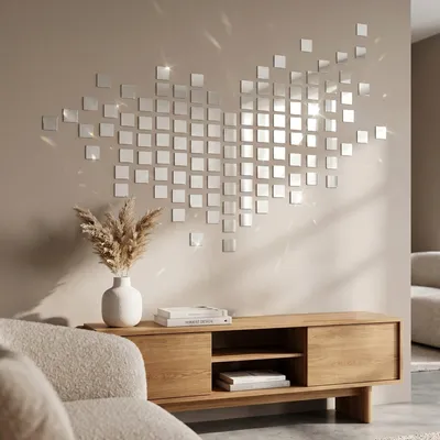 Produktbild von Packung mit 100 Mosaik-Spiegelaufklebern, 2 x 2 cm – Selbstklebende Aufkleber mit Spiegeleffekt