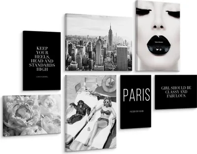 Obrázek produktu pro OBRAZY NA STĚNU NEW YORK KVĚTINY PORTRÉT ŽENY CITÁTY 110x80 - 3 obrazy 30x40 a 4 obrazy 20x30