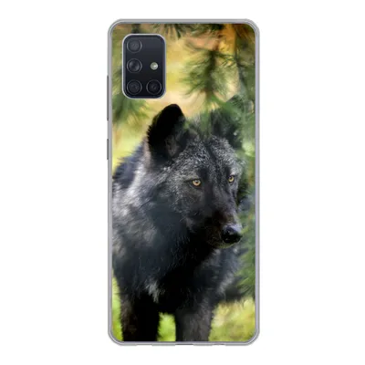 Produktbild von MuchoWow® Handyhülle Schutzhülle Hülle für Samsung Galaxy A71 Wolf - Makro - Blätter Silikon Softcase Handy Hülle - Kartenbesitzer