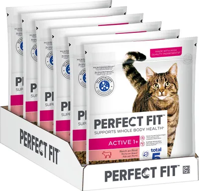 Produktbild von PERFECT FIT Trockenfutter für aktive Katzen ab 1 Jahr Rind 750g (6 Beutel)
