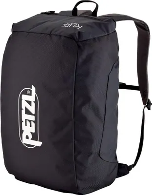 Schwarzer Seilsack Kliff von Petzl mit weißem Logo und gepolsterten Schultergurten