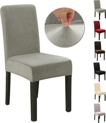 Produktbild von Stuhlhussen Verdickter Samt Stretch Hussen Für Stühle Weichem Esszimmer Stuhlbezug Hochzeit Home Party Stuhlüberzug Esszimmer-Sitzbezug Grau