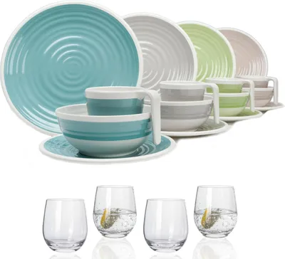 Produktbild von Harmonie Geschirr 16-teilig + Gläser Variation Ebay Geschirr + 4 Wasser- / Saftgläser
