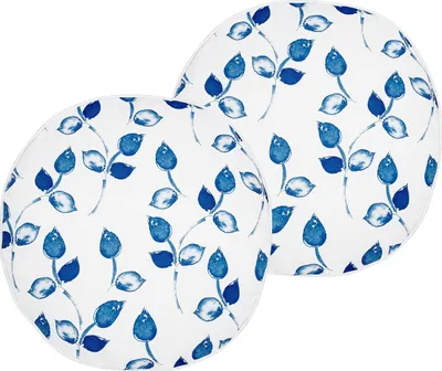 Produktbild von BELIANI Gartenkissen 2er Set Weiß / Blau 45 x 45 cm Rund Blättermotiv Blättermuster Outdoor Kissen für Garten Terrasse