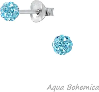 Produktbild von Kristall Kugel Ball Ohrstecker 925 Silber Ohrringe rund „Shamballa“ Aqua Bohemica