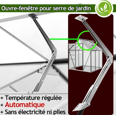 Image de 2x Ouvreur de fenêtre automatique abris serres de jardin 7,5kg force de levage Hauteur d'ouverture max. 45cm Lève-vitre réglable Ventilation serre