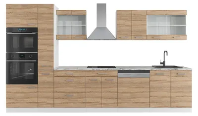 Image de Cuisine Vicco R-Line Sonoma/blanc 350cm avec armoire haute, sans PT, Model 37652