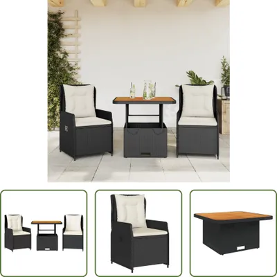 Produktbild von The Living Store 3-tlg. Bistro-Set mit Kissen Schwarz Poly Rattan