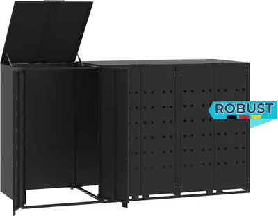 Produktbild von Mülltonnenbox GORILO für 3 Tonnen Schwarz 207x79x117 cm Stahl | Mülltonnenverkleidung 3er Mülltonnenhaus