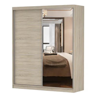 Produktbild von Schwebetürenschrank Kleiderschrank Bella 03, 183 cm, Sonoma/Sonoma, mit Spiegel