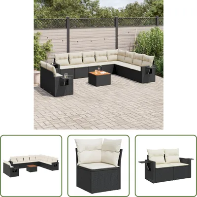 Produktbild von The Living Store 11-tlg. Garten-Sofagarnitur mit Kissen Schwarz Poly Rattan
