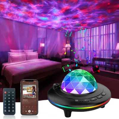 Zdjęcie produktu dla Projektor LED rozgwieżdżonego nieba, lampka nocna z efektami gwiazd i galaktyk, głośnik Bluetooth, pilot, timer, kolory RGB Retoo