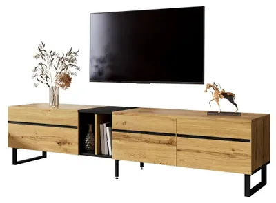 Zdjęcie produktu dla Szafka pod telewizor, nowoczesny design, wszechstronne schowki, kolor drewna