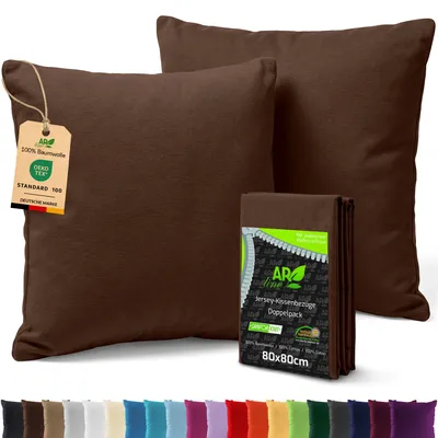 Produktbild von AR Line 2er Pack Jersey Kissenbezüge 80x80 Baumwolle – weich, pflegeleicht, Kissenhüllen mit Reißverschluss, in Farbe: Schokobraun