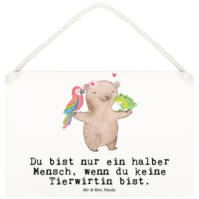 Produktbild von Mr. & Mrs. Panda Schild Tierwirtin Herz DIN A6 - Weiß - Geschenk, Bauernhof, Lustig, Spruch, Türschild, Bäuerin, Witzig, Deko, kleine aufmerksamkeit, Dekobrett, wandtafel