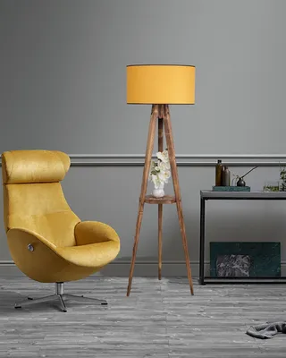 Produktbild von Opviq, Sehbalı Tripod Yanık Lambader Silindir Hardal Abajurlu, Stehlampen, Braun, Tannenbaum, 45 x 45 x 153 cm