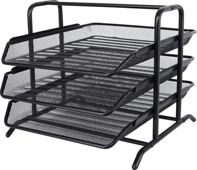 Produktbild von 3 Fächer A4 Metall Schreibtisch Organizer - Dokumentenhalter Zeitschriftenhalter Briefablage - Schwarz - Aufbewahrung für Papier und Dokumente