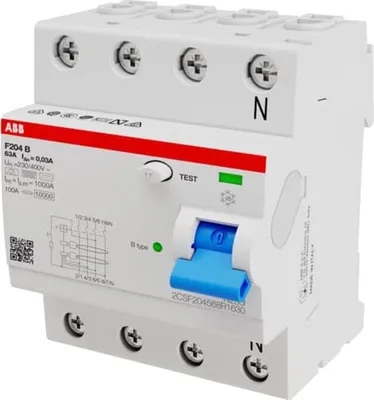 Image de ABB Stotz S&J Disjoncteur différentiel typeB 4P 63A,30mA,3kA,4TE F204B-63/0,03-4TE (2CSF204568R1630)