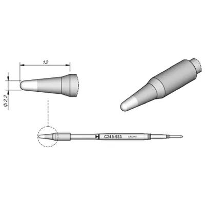 Produktbild von JBC Lötspitze Serie C245, Rundform, C245933/Ø 2,2 mm, gerade C245933