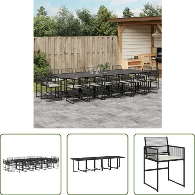 Produktbild von The Living Store 17-tlg. Garten-Essgruppe mit Kissen Schwarz Poly Rattan