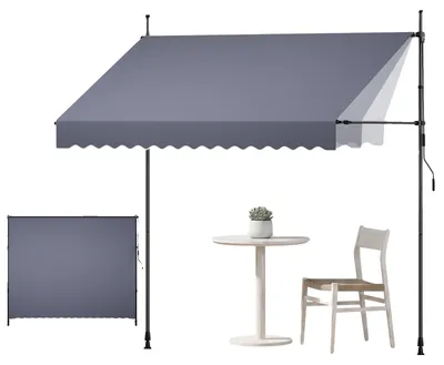 Immagine prodotto di VEVOR, tenda da sole a cassonetto da 300 cm, tenda da sole regolabile in altezza con manovella, ideale per terrazzi, balconi e giardini, protezione solare UPF 80+, colore grigio scuro