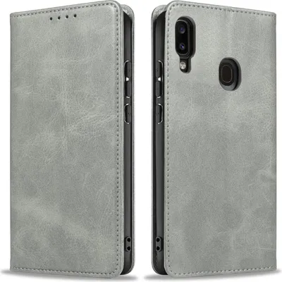 Produktbild von Handyhülle für Samsung Galaxy A40 Kunstleder Flip Cover Hülle Handytasche Case Kartenfach Farbe: Grau
