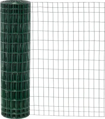 A roll of green wire mesh fencing.