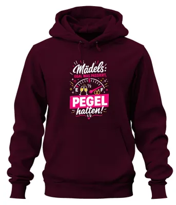 Imagen del producto de Sudadera con capucha para despedida de soltera, diseño "Mädels Egal Was Passiert Pegel", color burdeos, talla XXL